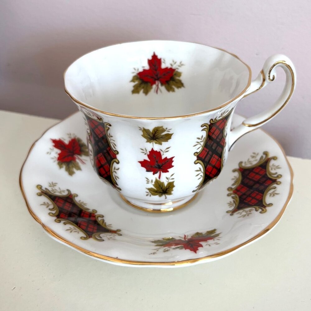 Vintage Teacup and Saucer, Royal Adderley, Maple Leaf Tartan, Made in England